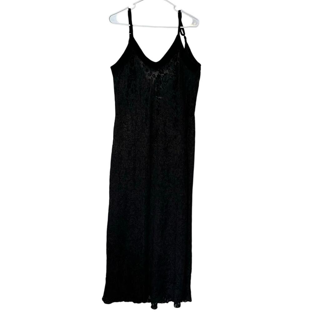 Victorias Secret Vintage Gold Label Velvet Burnout Maxi Slip‎ Dress Size L Black